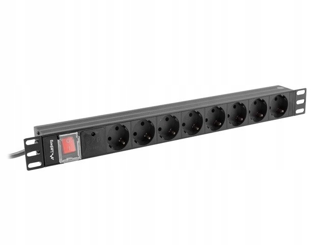 Lanberg Listwa Zasilająca Rack Pdu 19" (1U, 16A, 8X Shuko, 2M, Czarna) Pdu-