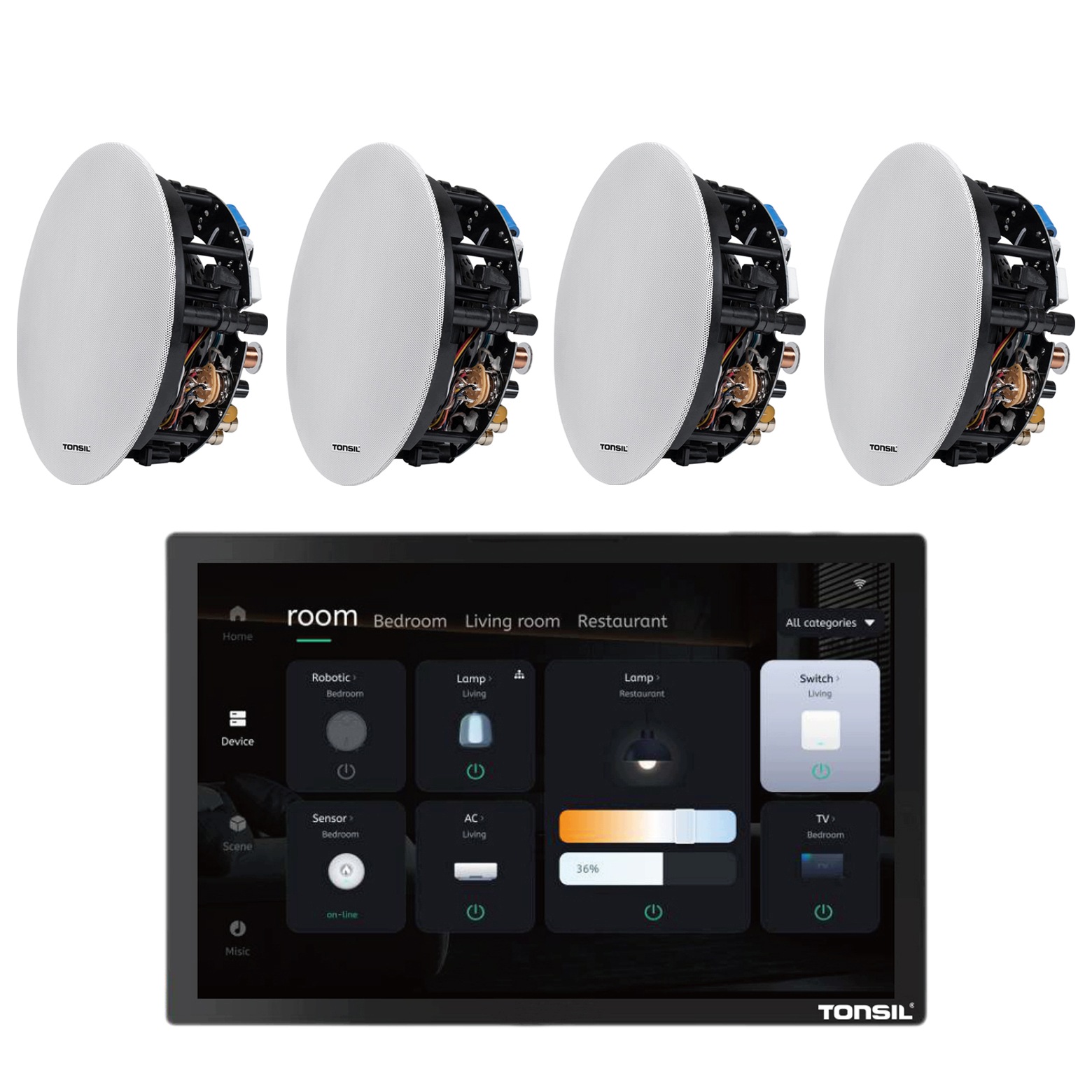 Set Tonsil Nástěnný panel E11 s Androidem 4x stropní reproduktor Zgsu 5040