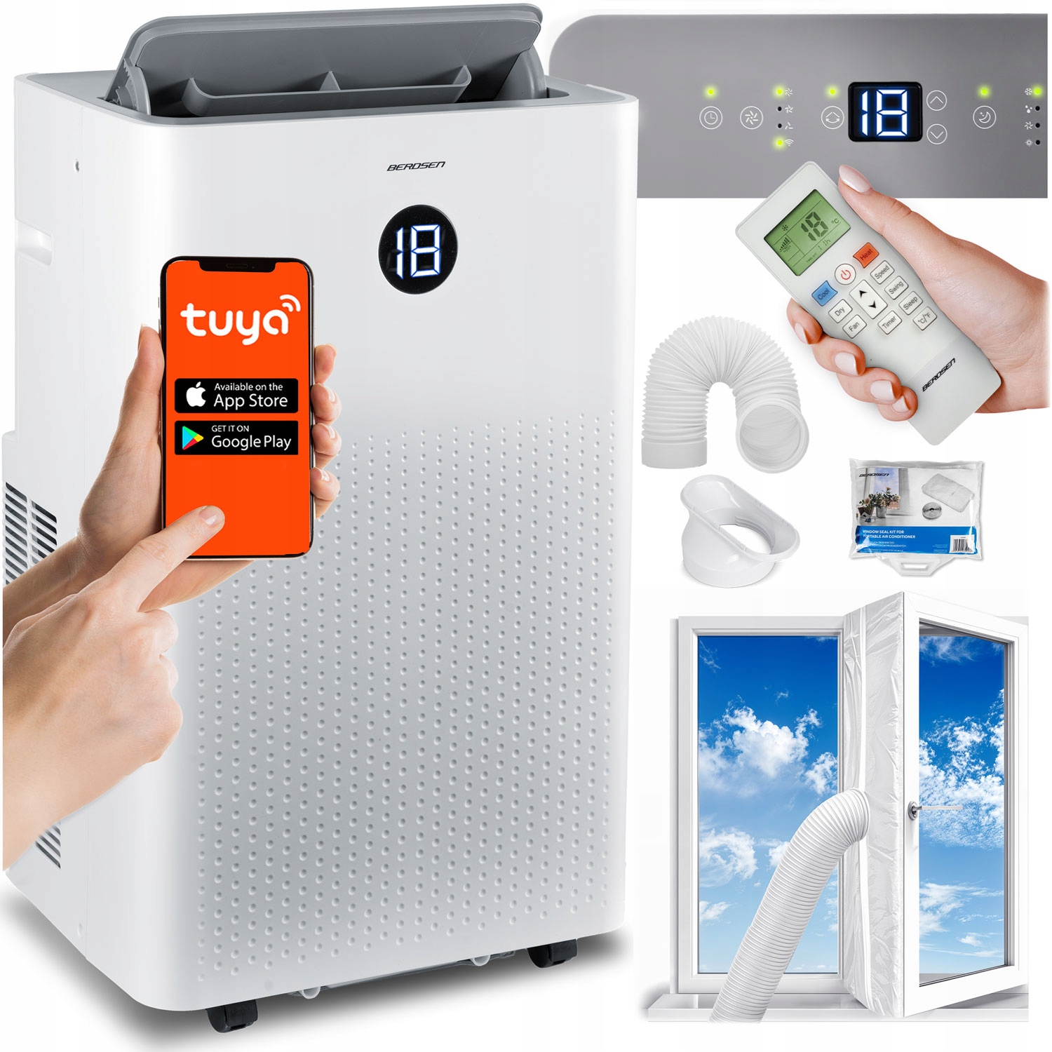 Prenosný klimatizátor s tesnením 14000 Btu, odvlhčovač vykurovania WiFi 37 l/24 h