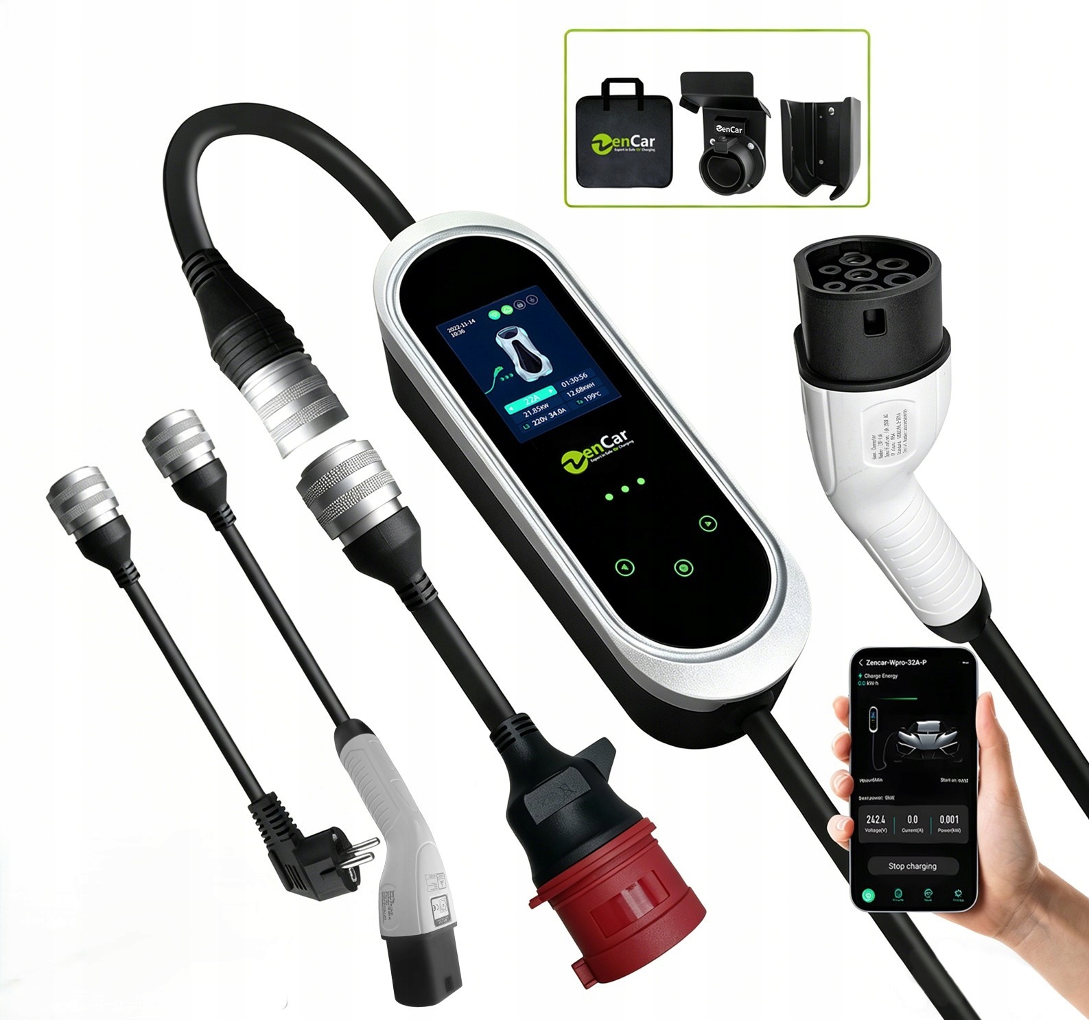 Nabíječka Wallbox Zencar E-pro 11 kW s adaptérem a kabelem pro zásuvky stanice