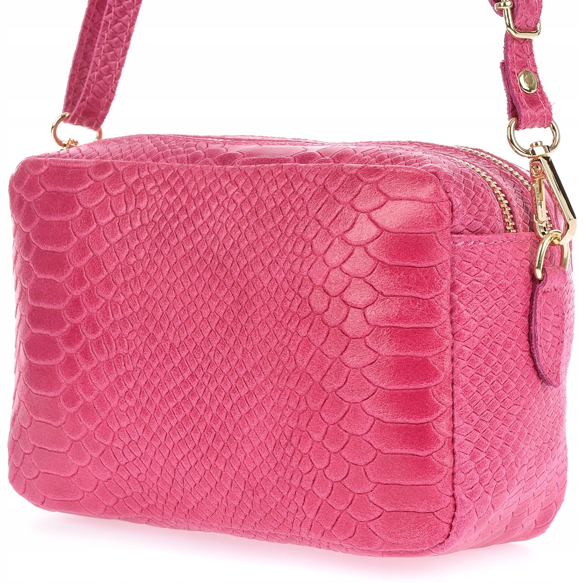 Dámská kožená kabelka přes rameno fuchsiové barvy, italský krokodýl kufřík Beltimore P12