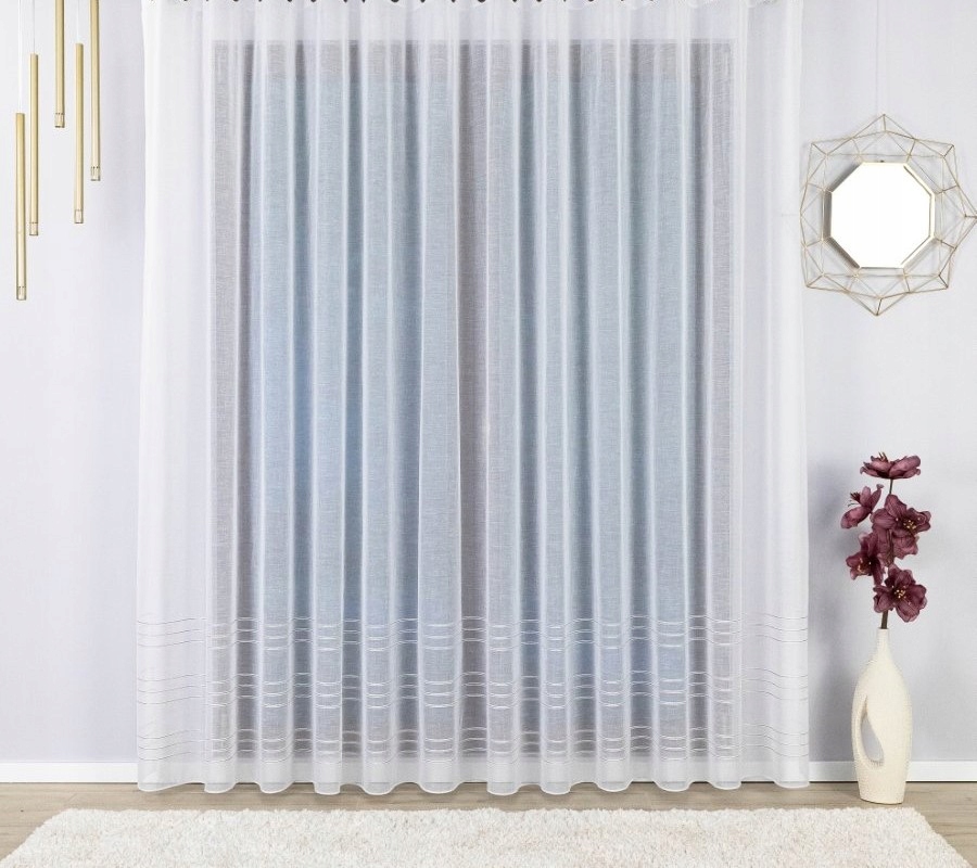 Hotová Záclona V Lněném Stylu Se Zlatými Ozdobami A Páskou 250X275