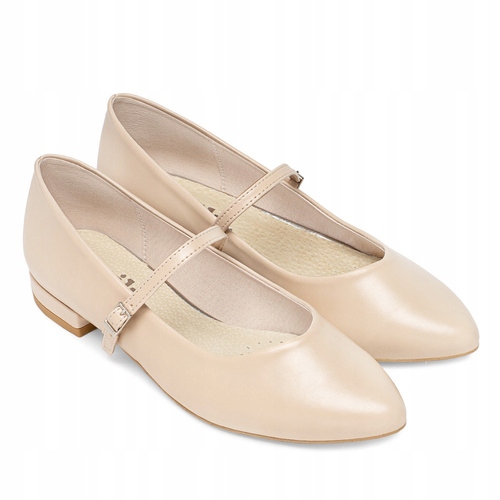 Brilu Polskie Balerinki Z Paskiem Joanne Beżowe 42