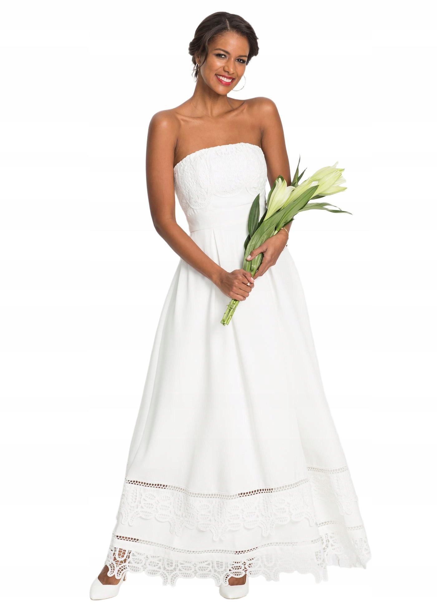 Bílá Dlouhá Svatební Krajková Šaty 40