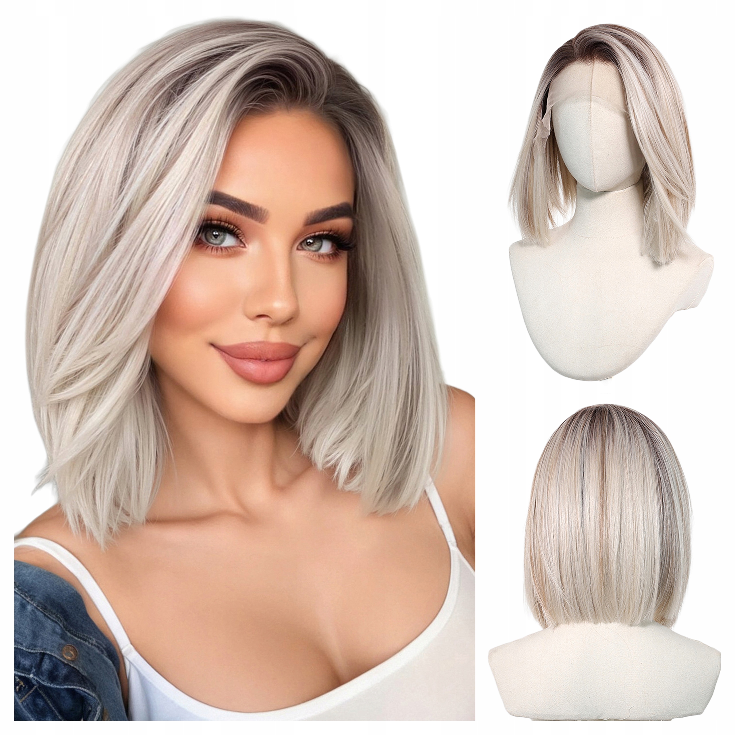 Peruka damska chłodny Platynowy ombre Lace Front proste włosy Jak Naturalna