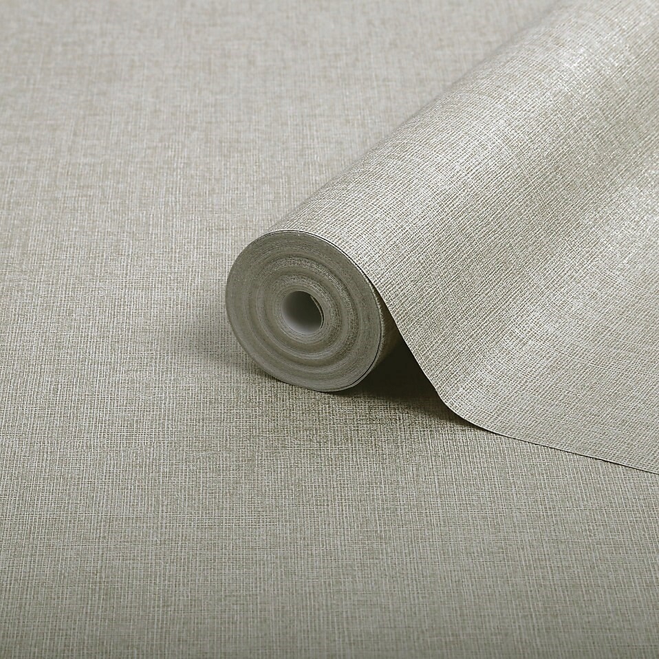 Béžovo-zlatá tapeta s efektem tkaniny, omyvatelná