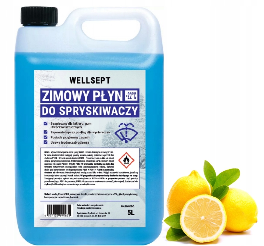 Zimowy Płyn Do Spryskiwaczy -22 °C Zapach Cytryny 5L