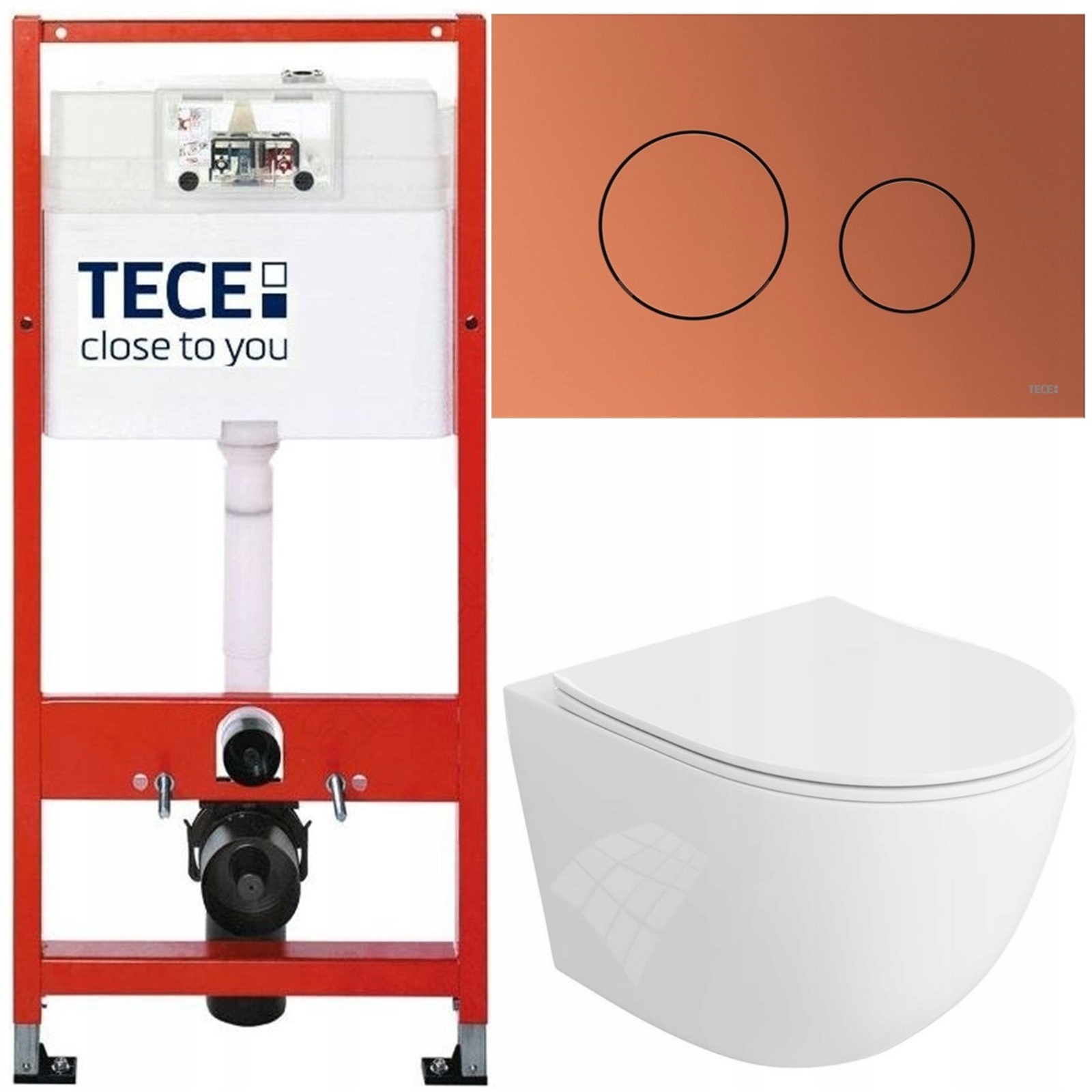 Tece Zestaw Podtynkowy Wc Miska Wirowa Tornado Przycisk Czerwony Brąz 6W1