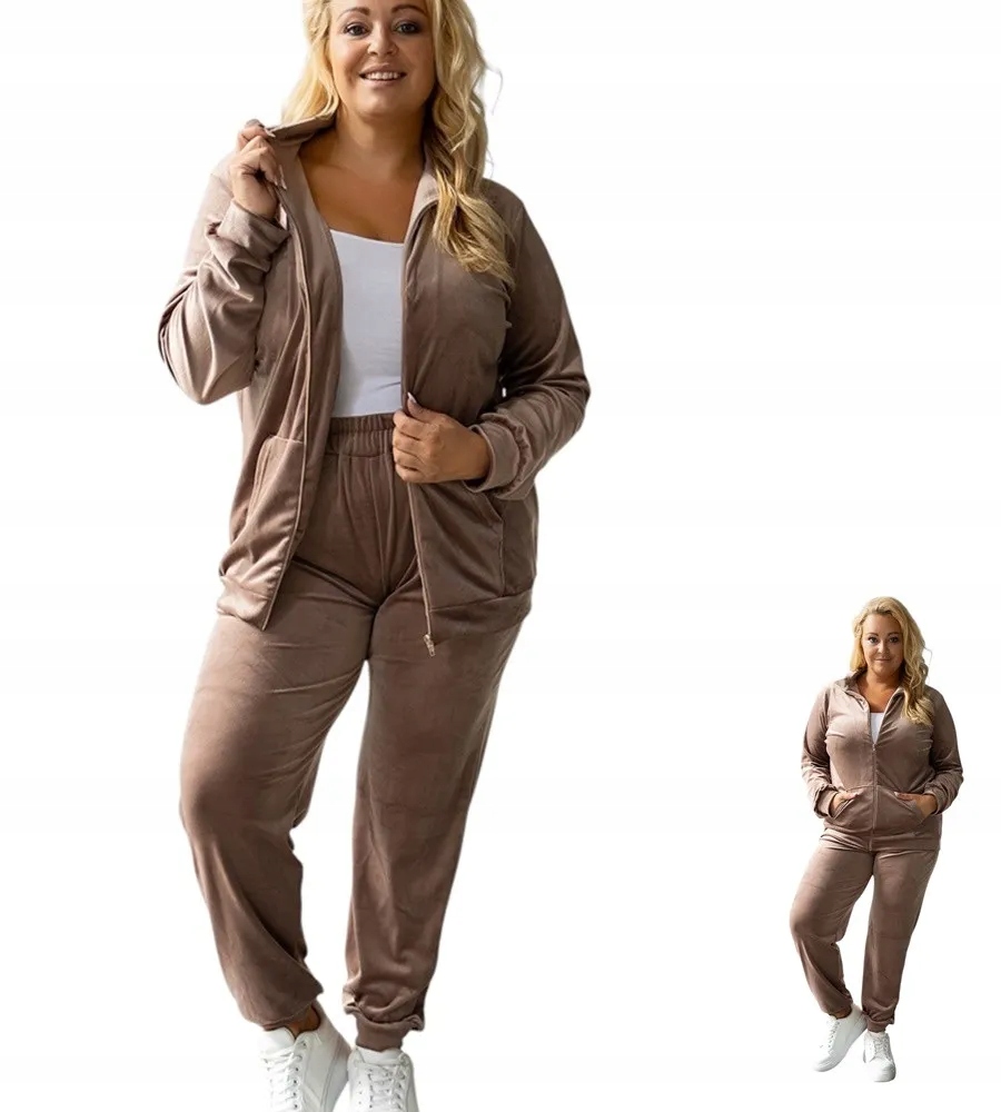 Dámský Teplákovka velurový komplet bez kapuce XXL/3XL Béžový