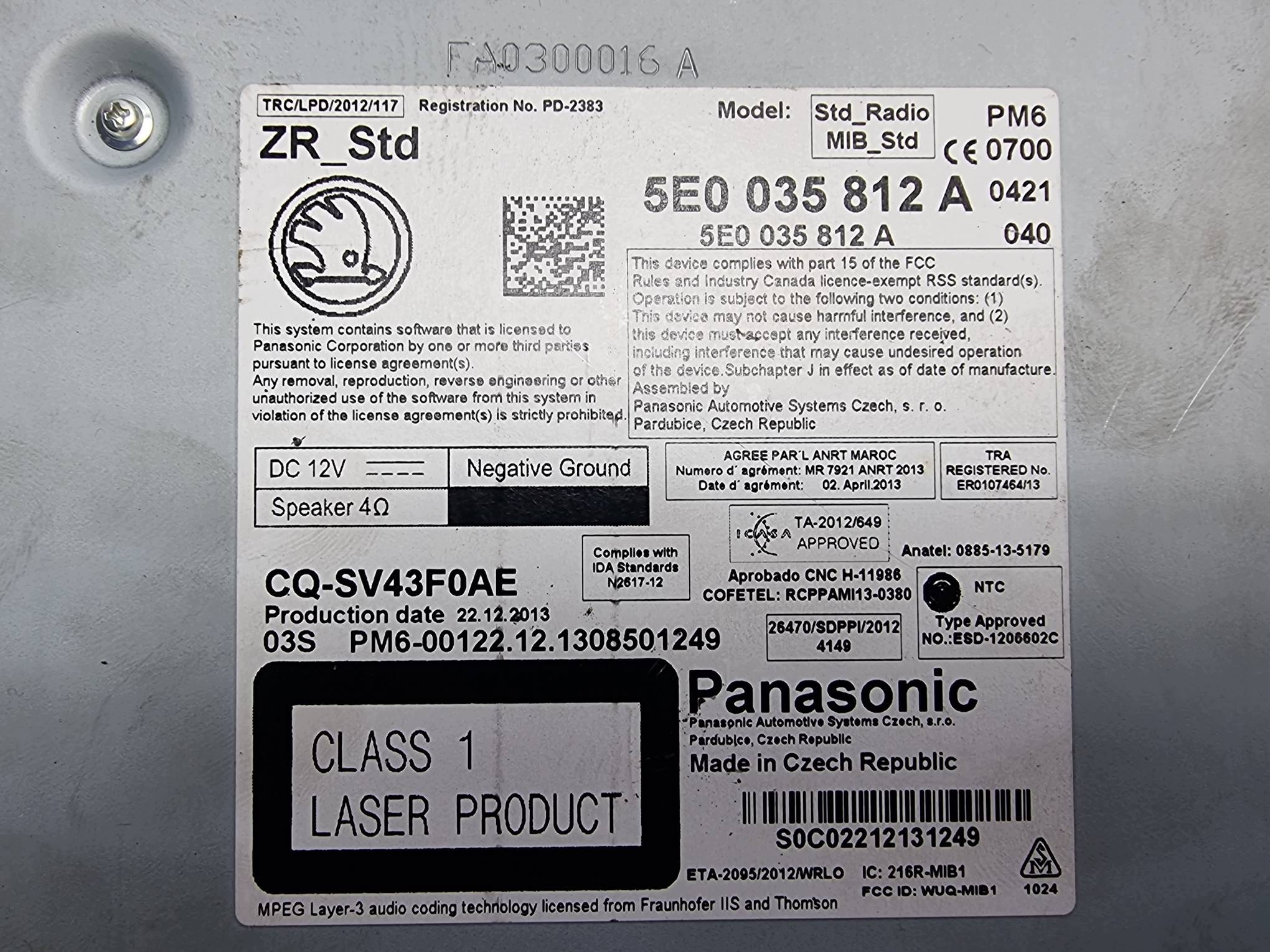 player navigation devices 5E0035812A SKODA OCTAVIA III