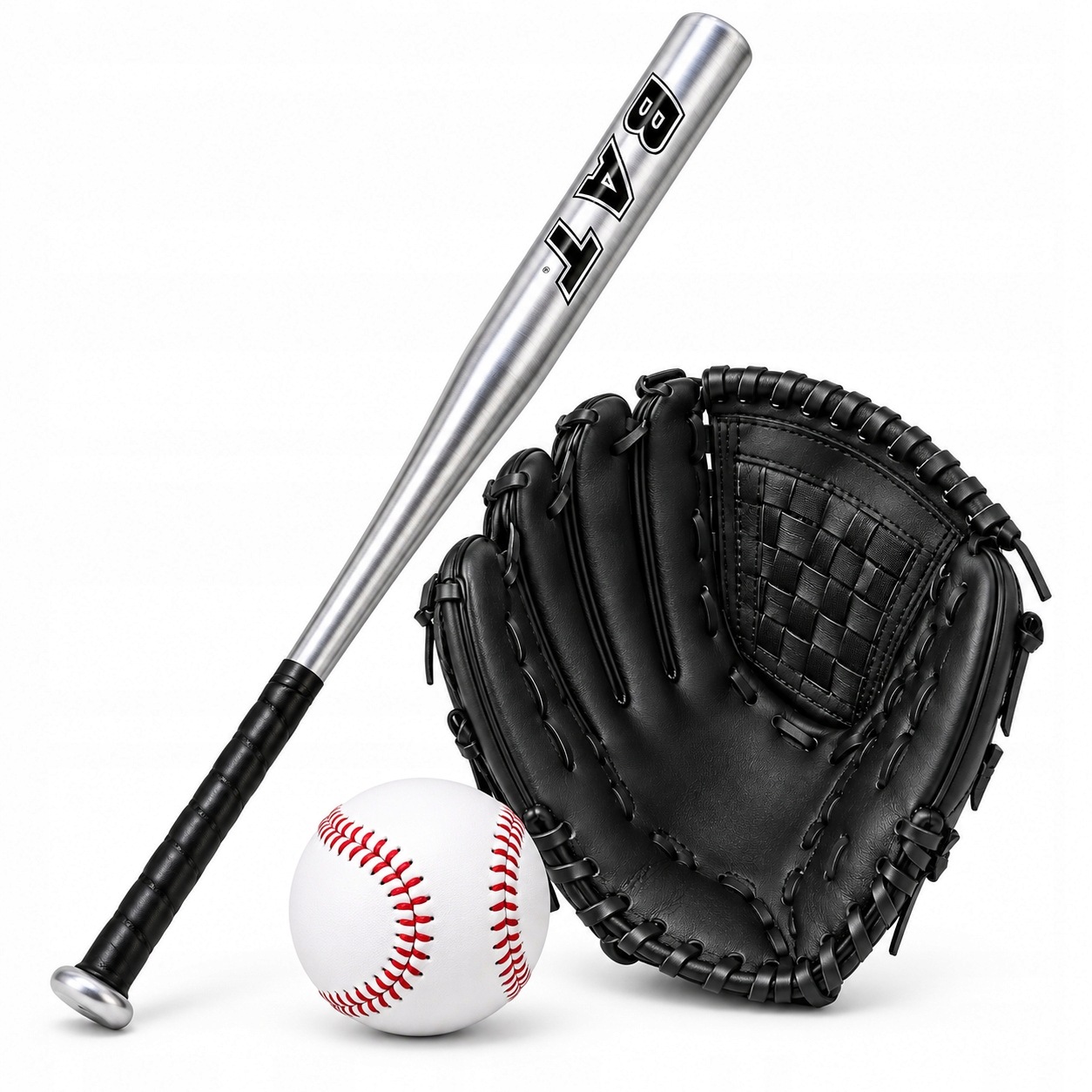 Zestaw do gry w Baseballa kij 34" srebrny rękawica+piłka