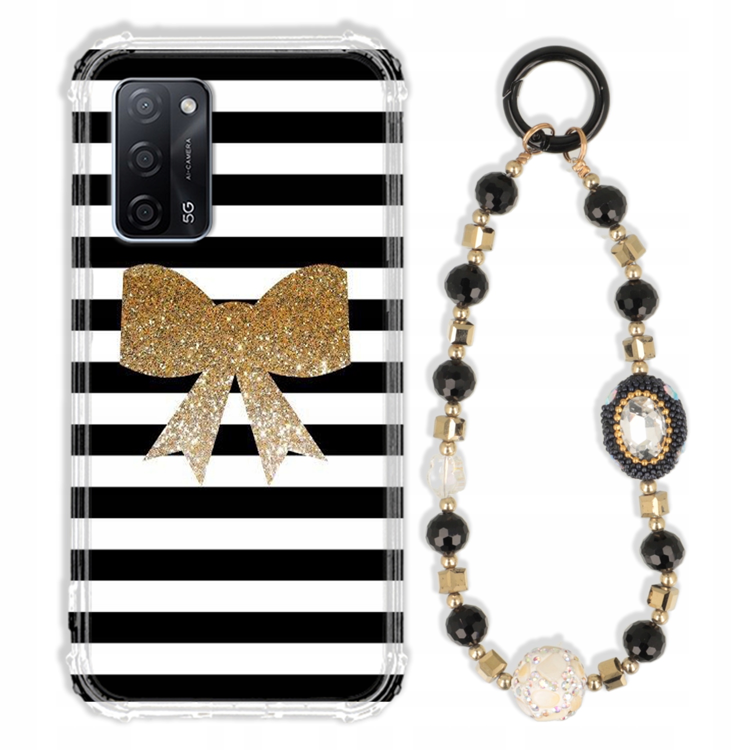 Puzdro Na Oppo A55 5G Puzdro Antishock Zirkóny Čierno Zlaté|odolné|silné