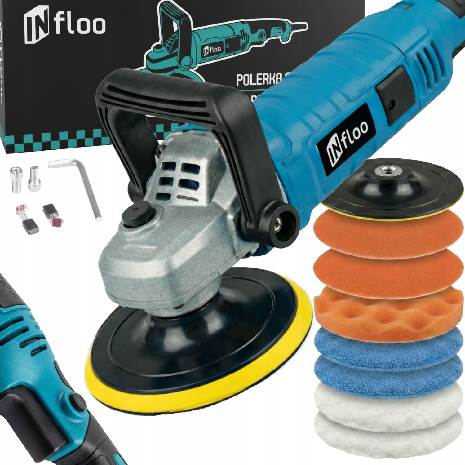 MASZYNA POLERSKA POLERKA SAMOCHODOWA ROTACYJNA Z REGULACJĄ OBROTÓW + ZESTAW