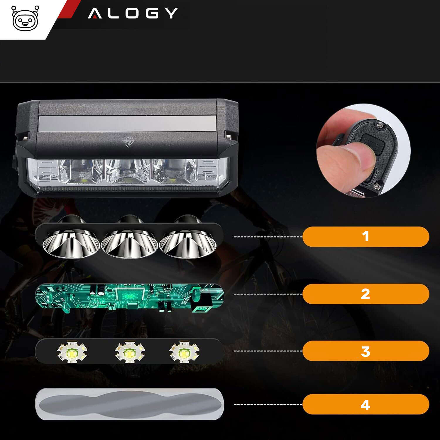 LAMPKA ROWEROWA ŚWIATŁO PRZÓD LED NA ROWER KIEROWNICĘ MOCNA USB JASNA Zasilanie akumulator