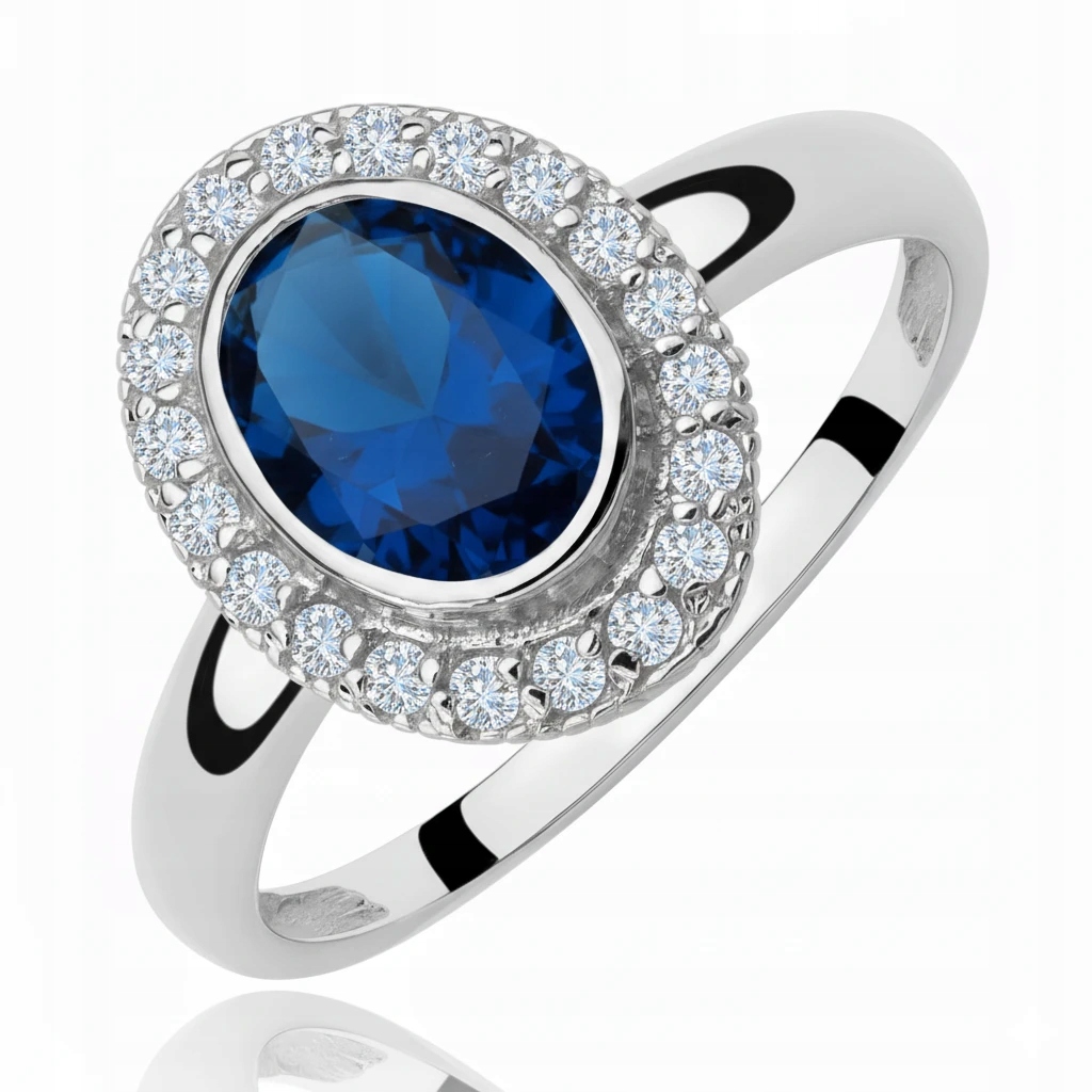 Stříbrný Prstýnek S Velkým Kamenem 925 Safírová Zirkon Nádherný VEL.13