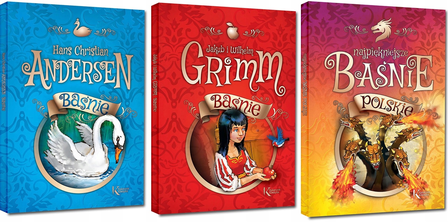 BAŚNIE ANDERSEN + BAŚNIE GRIMM + BAŚNIE POLSKIE PIĘKNE ILUSTRACJE twarda x3