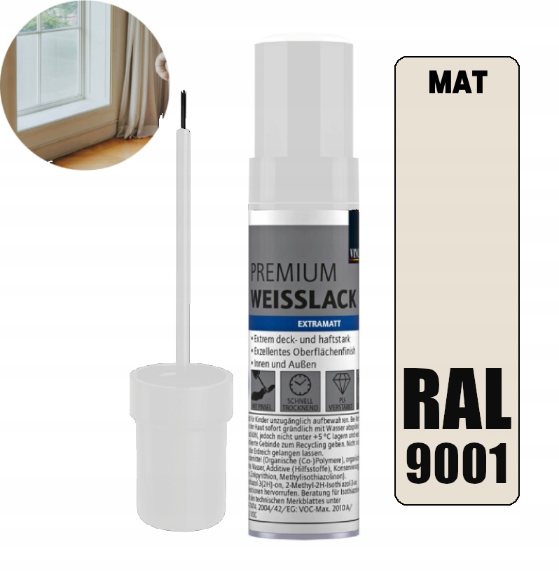 Lakier Zaprawkowy z pędzelkiem 12ml Zaprawka Do Kuchni Ral 9001 Biały Mat