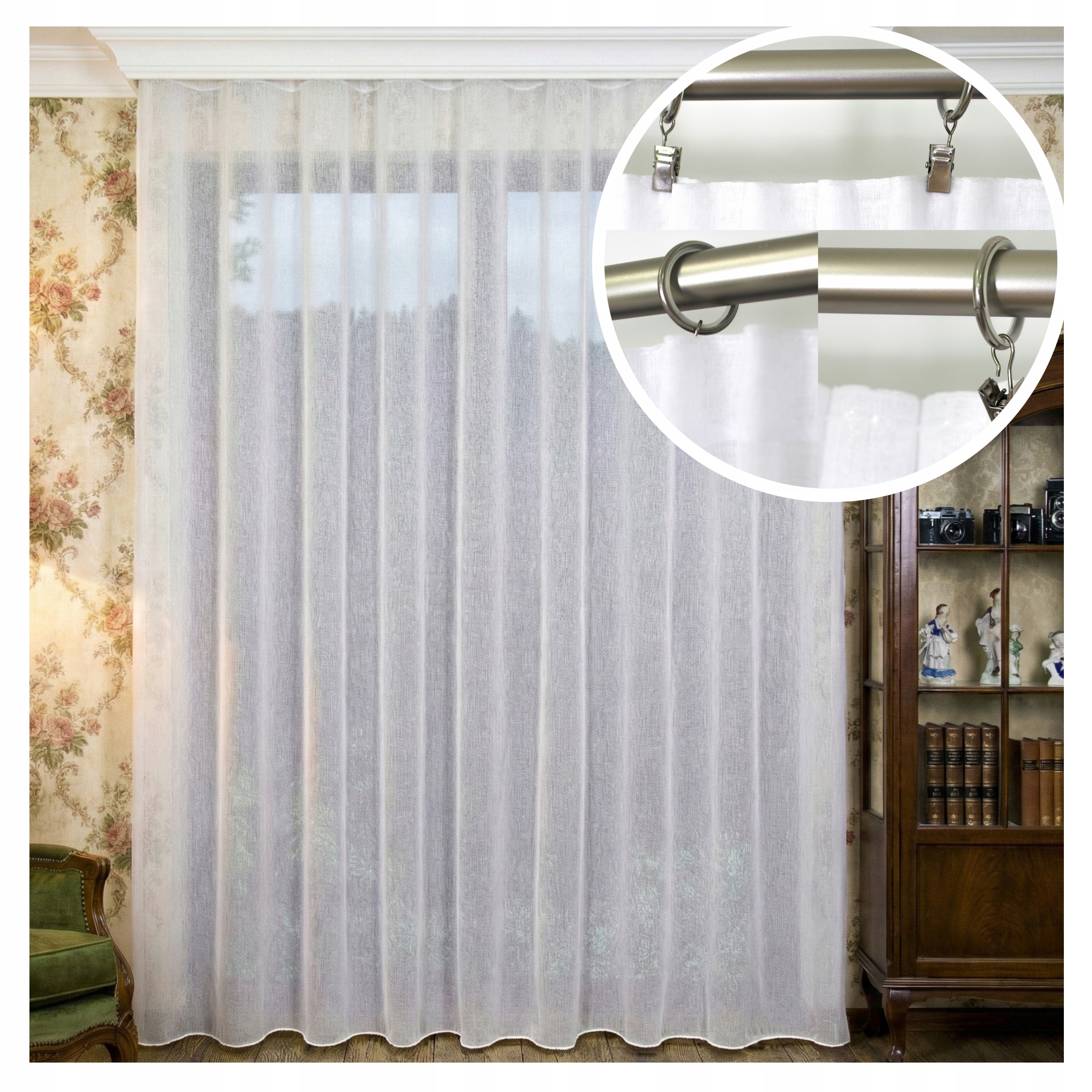 Hotová Záclona Etamin Žabky Pelagia 350x150 cm Vintage s olověnkou Agrafki