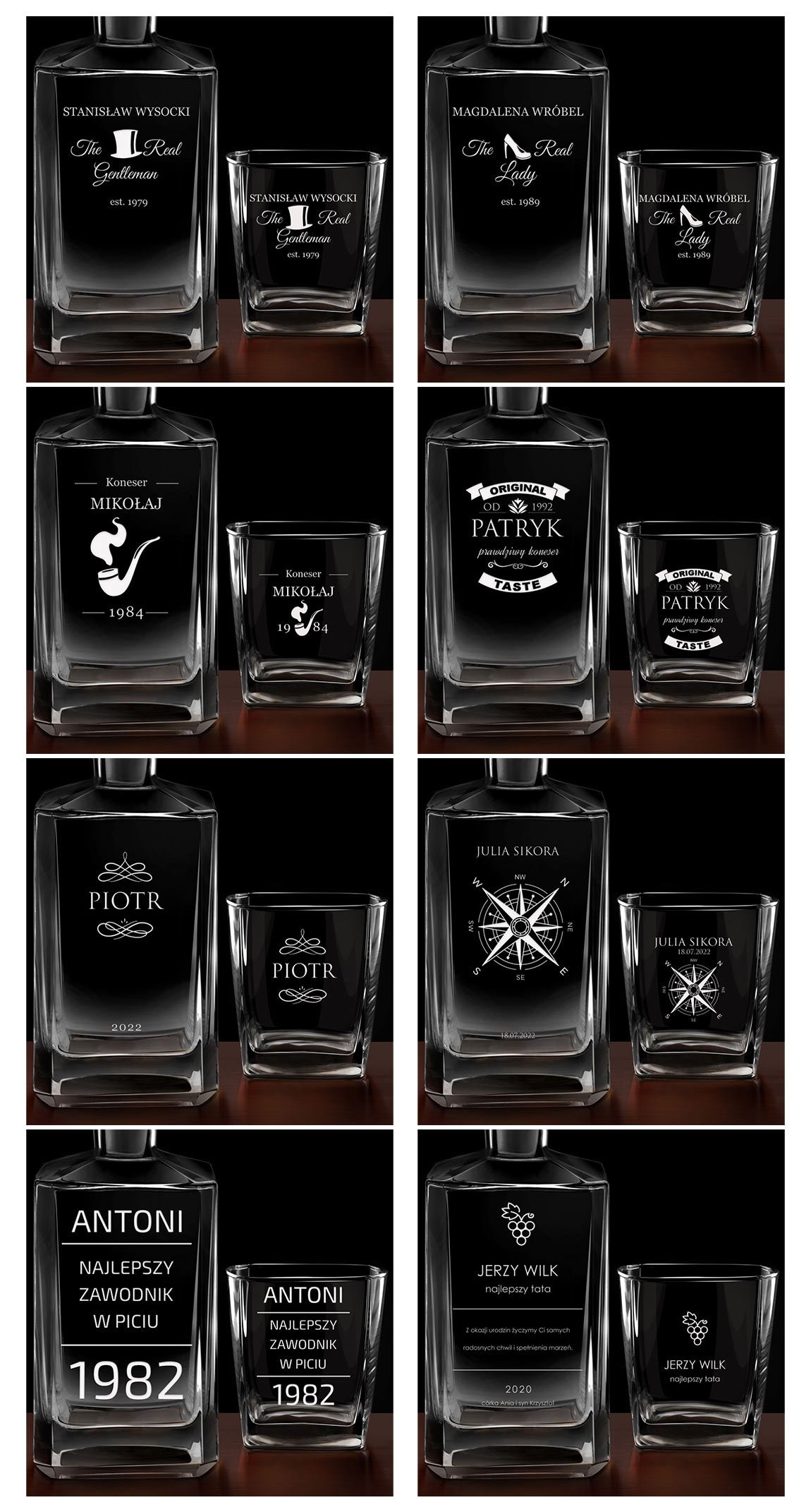 Zestaw do Whisky Karafka 4 Szklanki z Grawerem Prezent na Rocznicę Ślub Rodzaj karafka