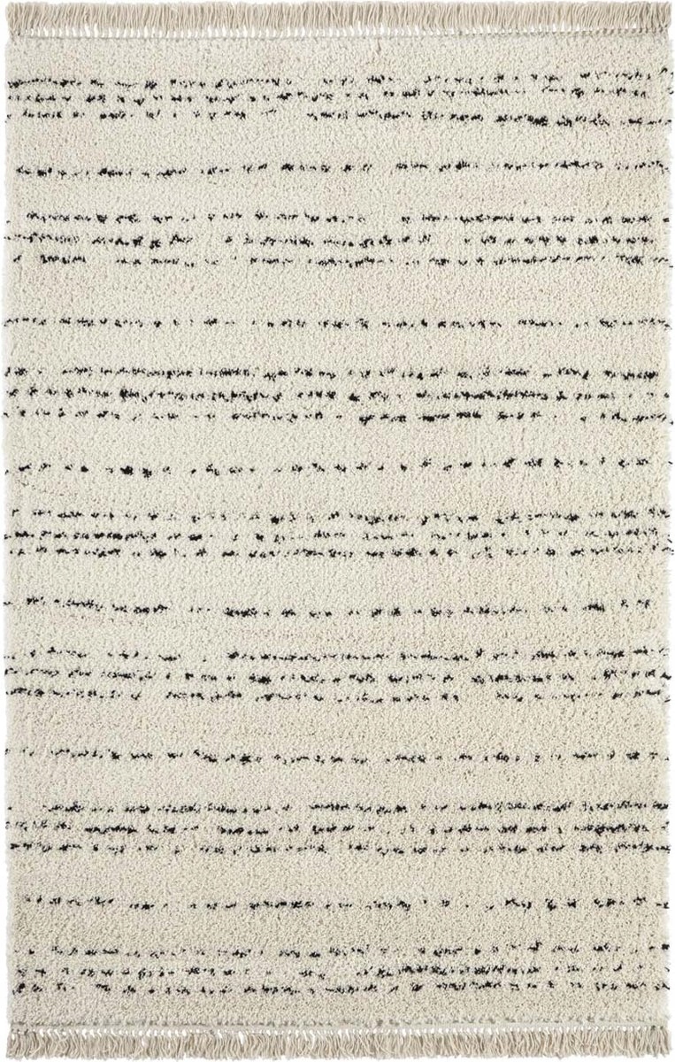 Krémový koberec Shaggy Agouhe 160 x 230 cm s pruhmi