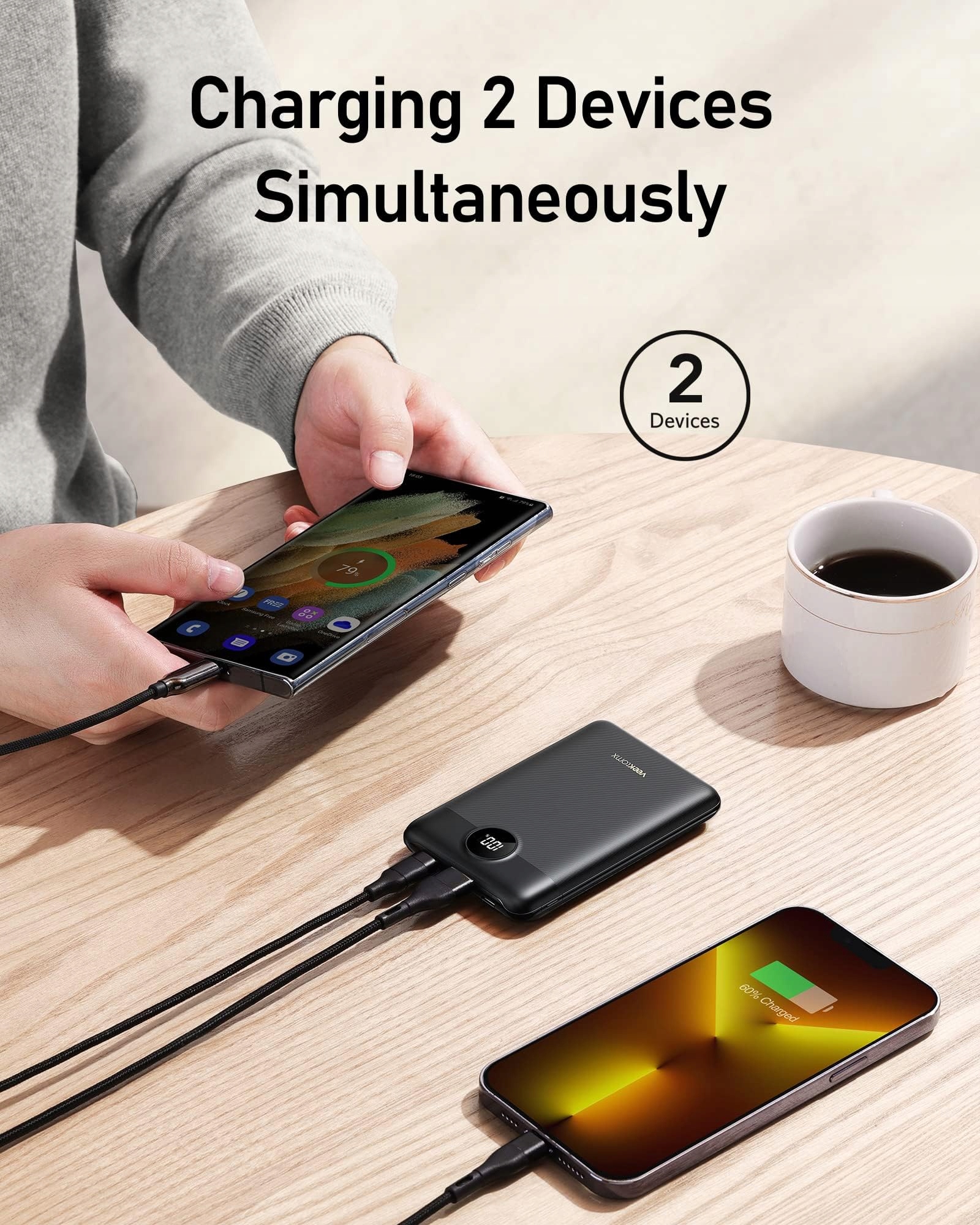 VEEKTOMX 10000mAh Powerbank 22.5W USB C for iPhone Samsung Huawei — miniatura 4
