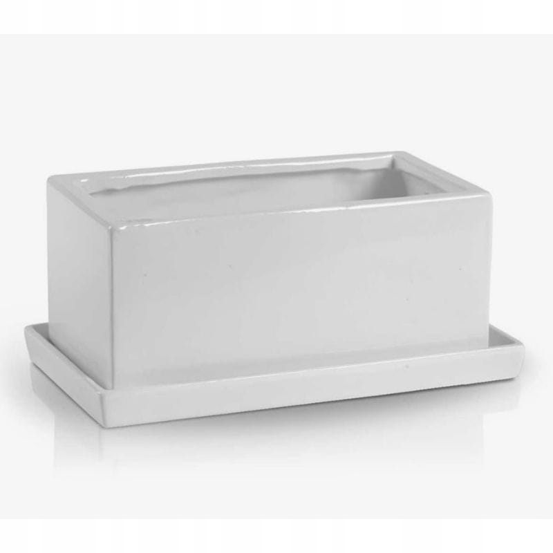 Biała podłużna doniczka ceramiczna z podstawką prostokątna 31 cm Polnix