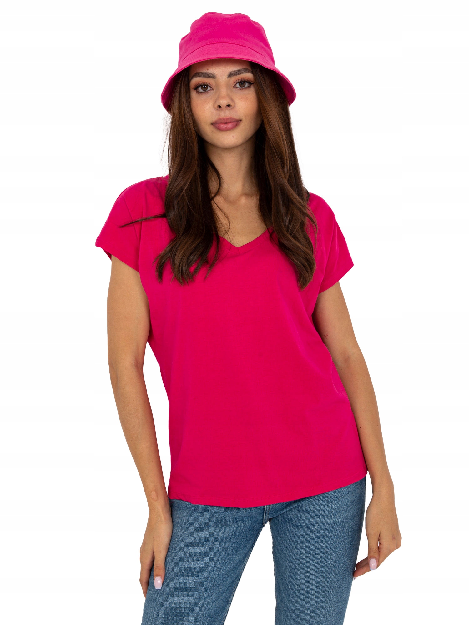 

Damski t-shirt basic z dekoltem w serek XL