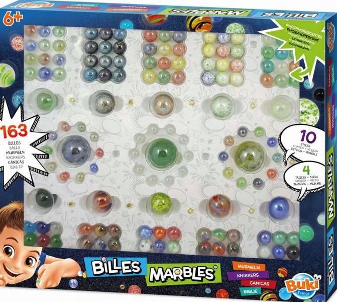 Kulki szklane 163 szt. w 4 rozmiarach do gier zręcznościowych Buki