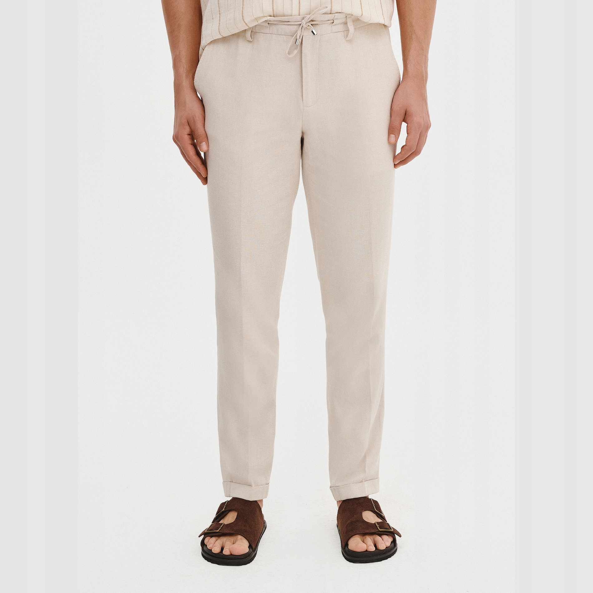 Béžové pánské ležérní kalhoty z bavlny a lnu Pako Lorentet vel 34