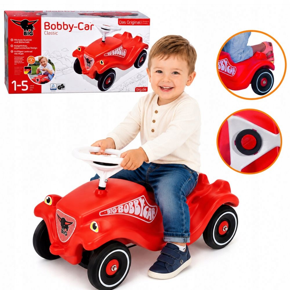 Jeździk Samochód Ciche Koła Odpychacz Auto Autko Big Bobby Car Czerwony