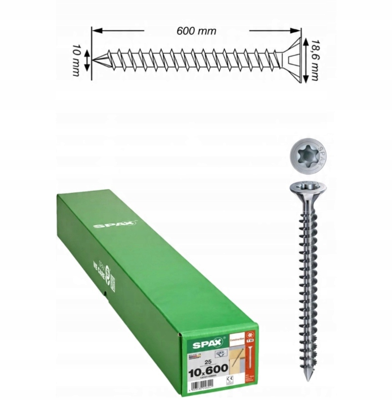 Univerzálna skrutka Wirox Tx 10 x 600 mm s plným závitom 25 ks