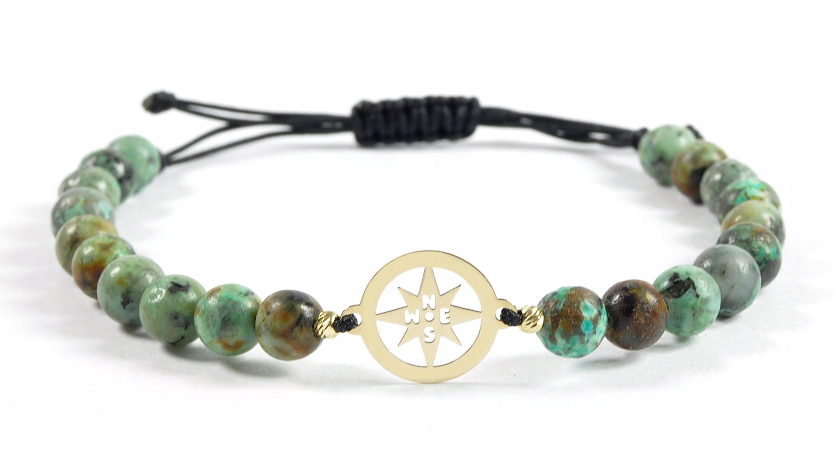 Náramek na provázku s růží větrů a kameny turska africký pr. 585