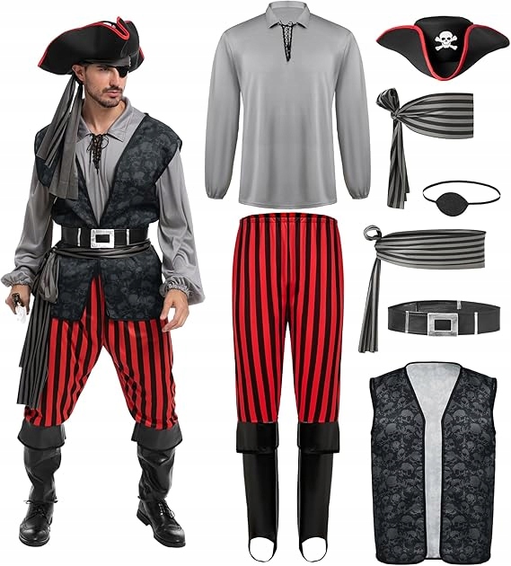 Pánský pirátský kostým Kapitán Pirát Kostým Halloween Cosplay M