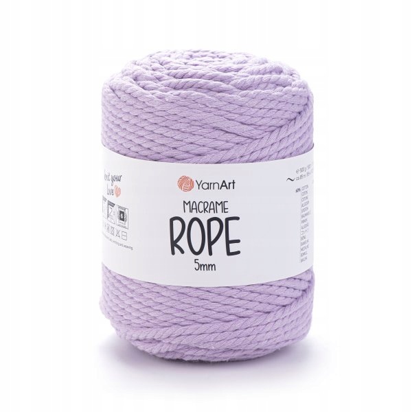 YarnArt Macrame Rope 5mm 765 fialová makramé šňůra, sada 2 x 500 g 85 m