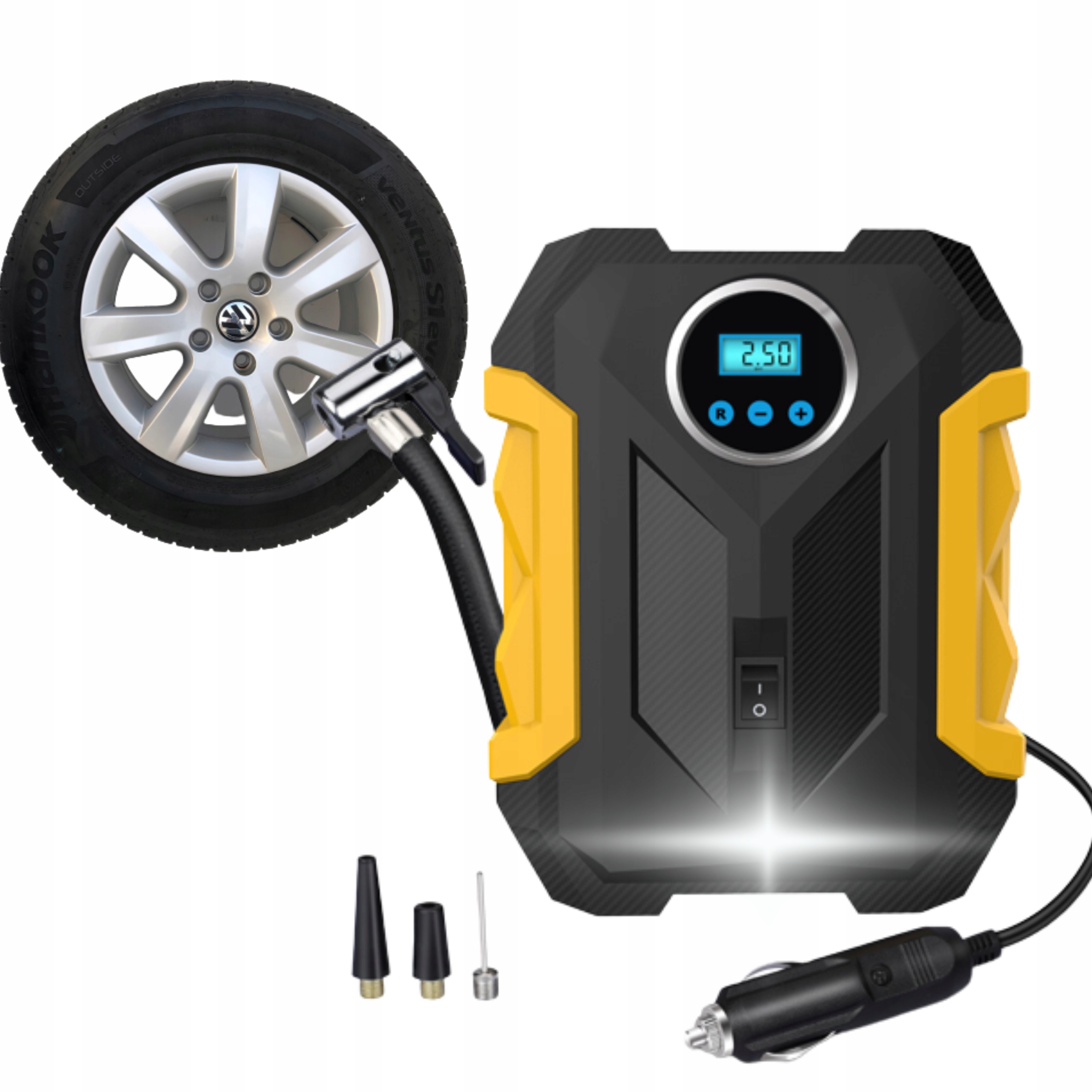 KOMPRESOR SAMOCHODOWY POMPKA SPRĘŻARKA LED 12V LCD