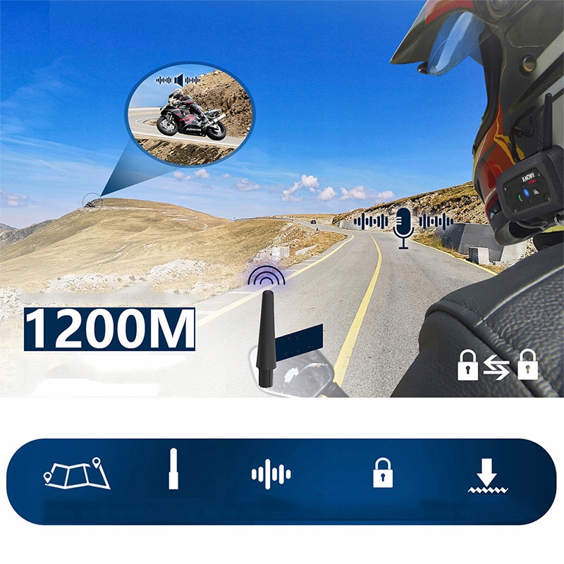 XINOWY V6 PRO INTERKOM MOTOCYKLOWY BLUETOOTH 5.0 SŁUCHAWKI 1200M 850MAH 2X Stan opakowania oryginalne