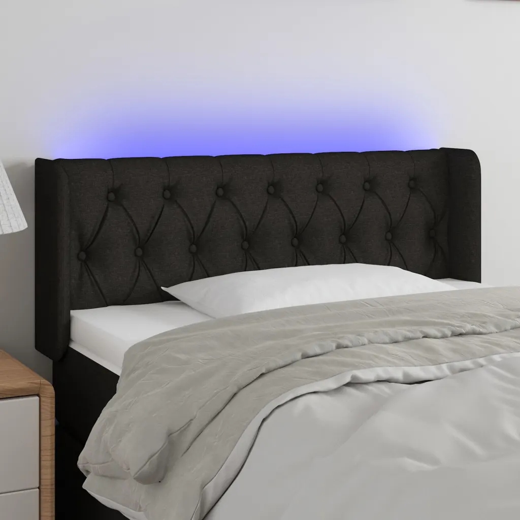 Čelo postele s Led černé 93 x 16 x 78/88 cm textil Černý 3123556