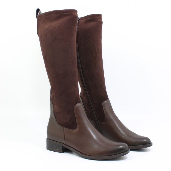 Dlouhé kožené kozačky Caprice hnědé se strečem, velikost 25514-41, vel