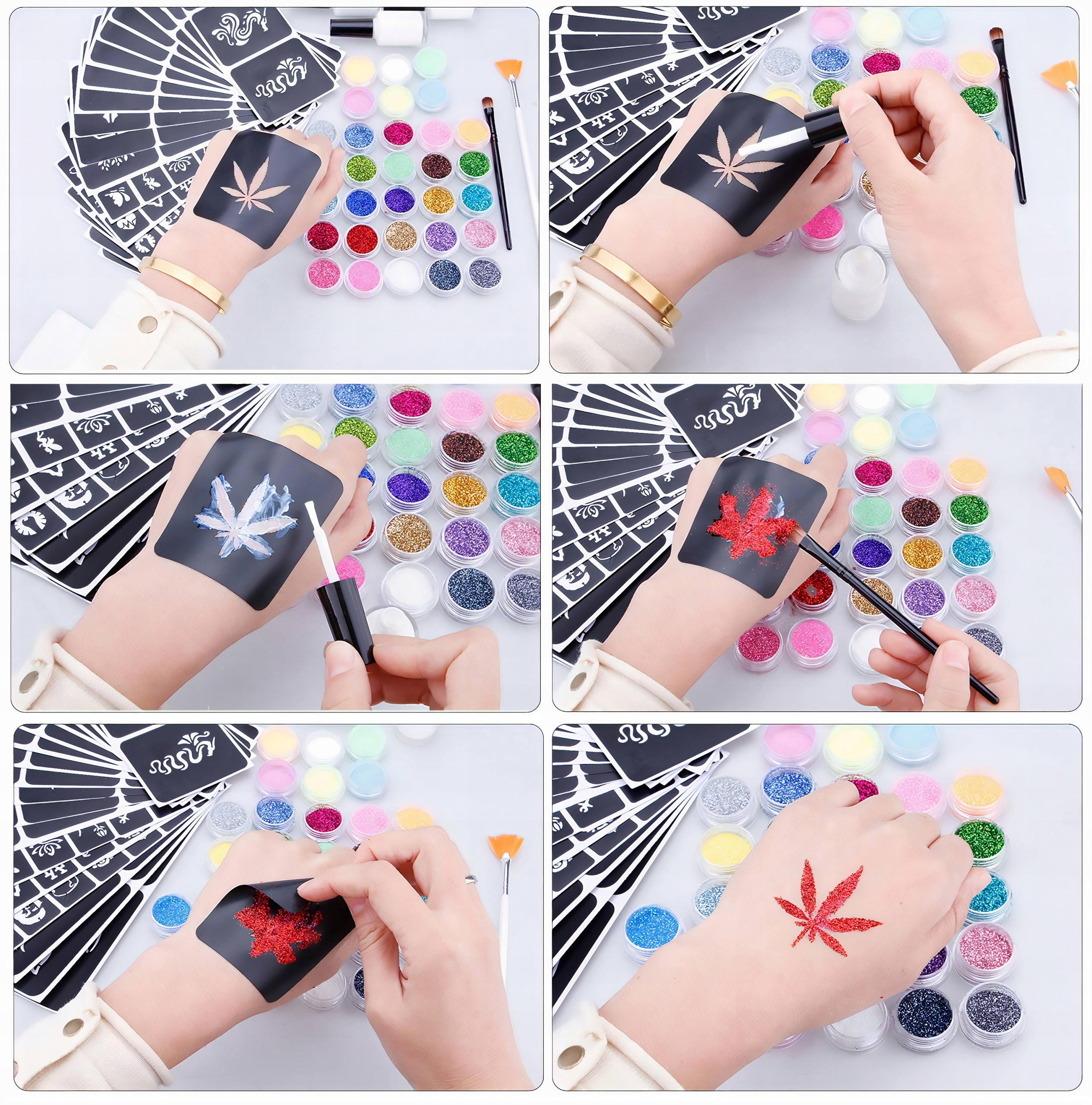 DUŻY ZESTAW DO TATUAŻY SZABLONY TATUAŻE BROKATOWE Stan opakowania oryginalne