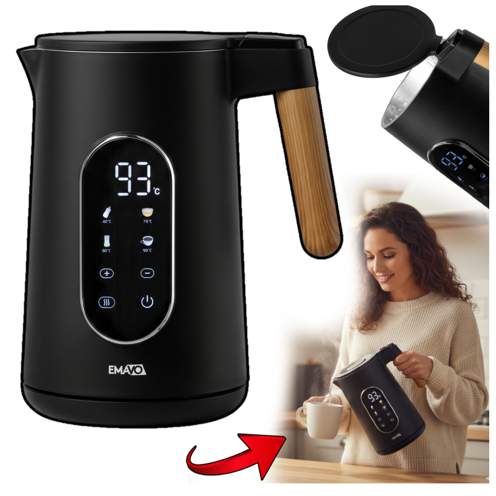 Czajnik Piękny Domowy Kuchenny Elektryczny 1,7l Drewniana Rączka Nowoczesny