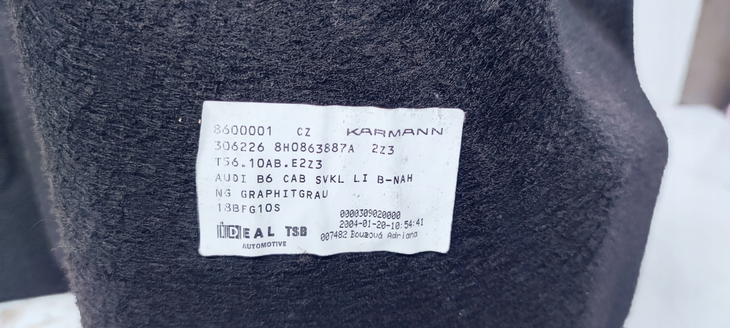boot upholstery left AUDI A4 B6 8H0863887A 2Z3