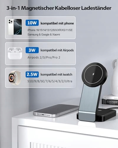 MAGSAFE Składana Ładowarka Bezprzewodowa iPhone Apple Watch AirPods 3w1 — miniatura 5