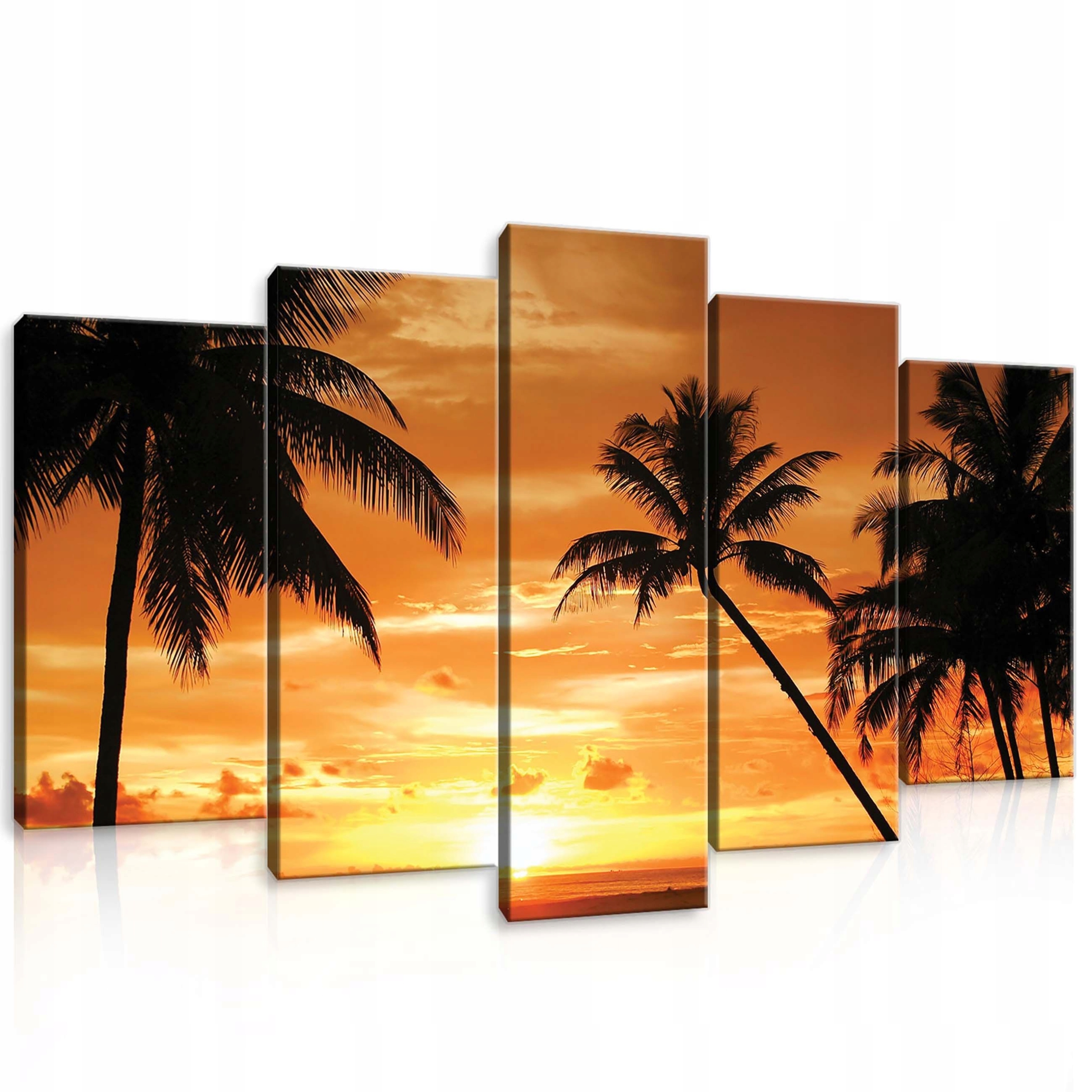 Obraz 100x60 Západ slunce palmy tropy moře pláž obloha mraky teplo
