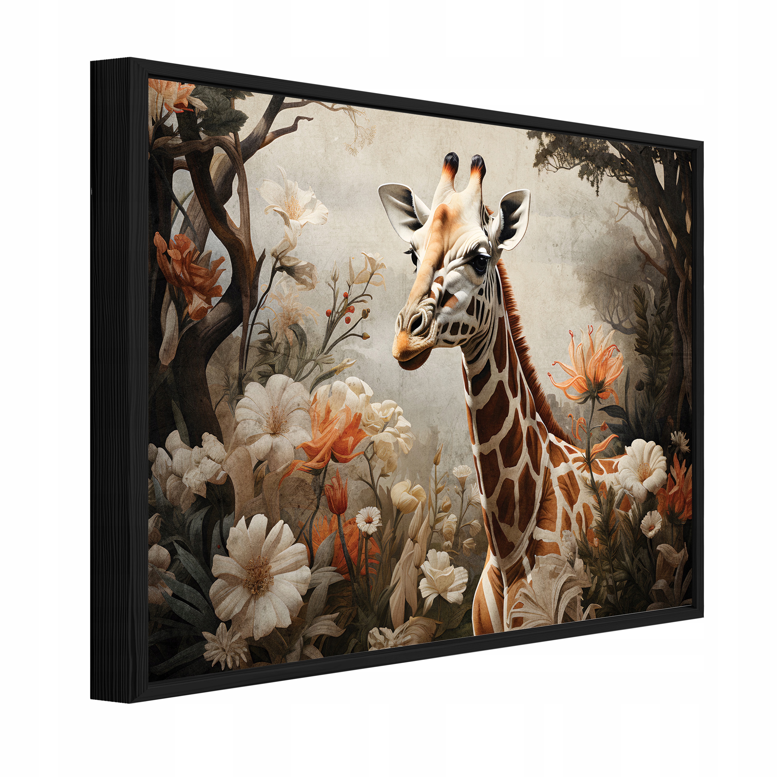 Nástěnný Obraz V Rámu Dekorace Žirafa Zvíře Květiny Pro Děti 60x40