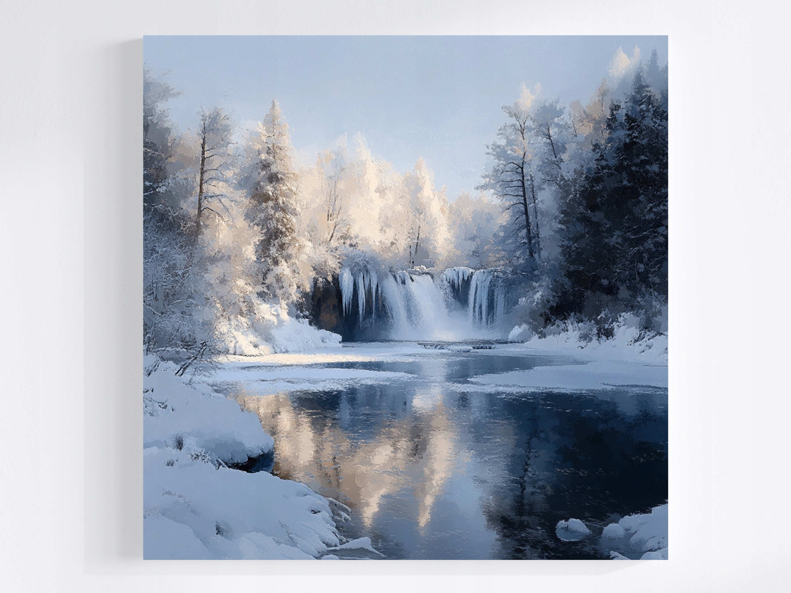 Obraz Na Plátně Canvas Krajina Zima Sníh Mráz Led Vodopád Řeka 60x60