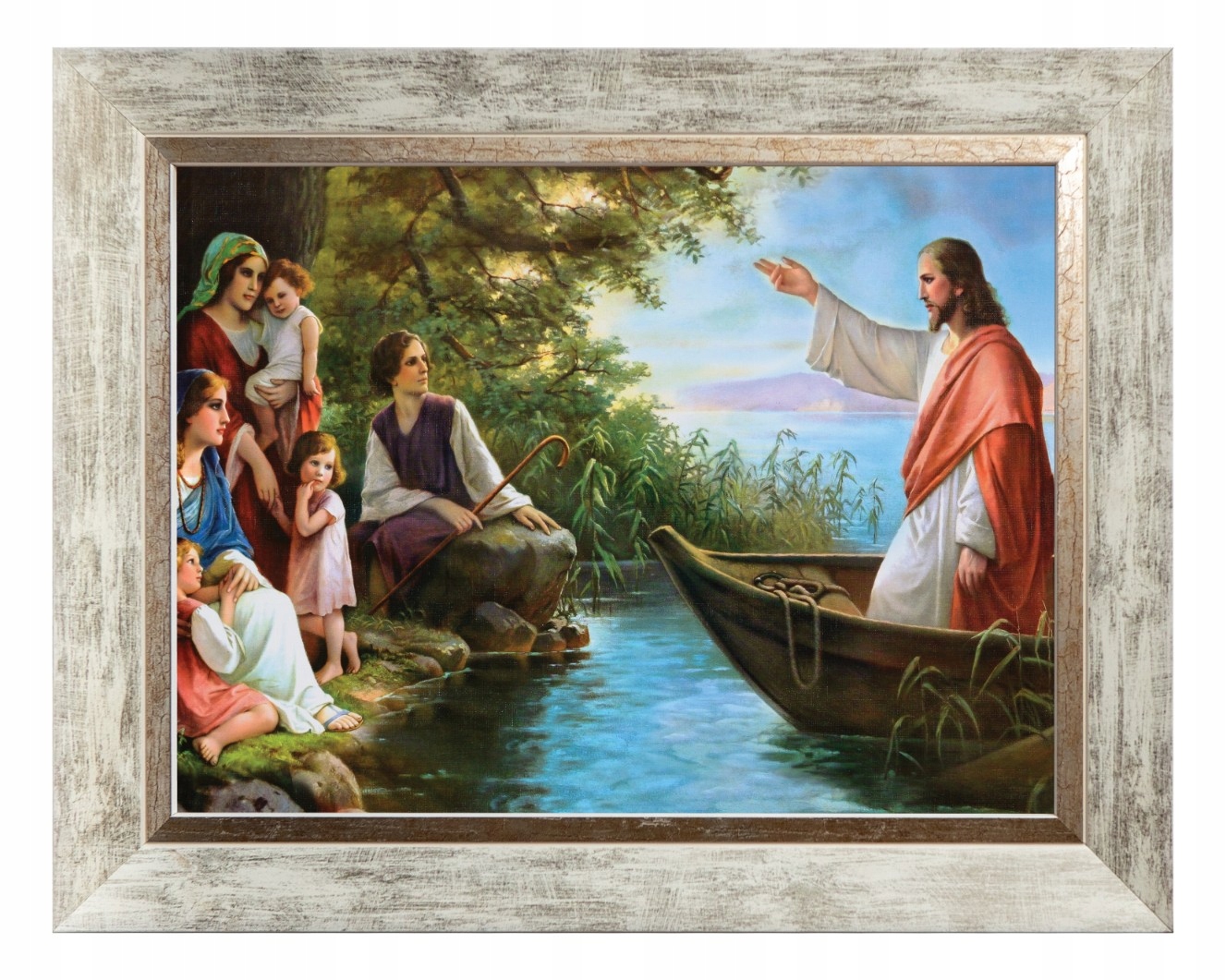 Ježíš Učitel Sakrální Obraz V Bílém Zdobeném Rámu 30X40