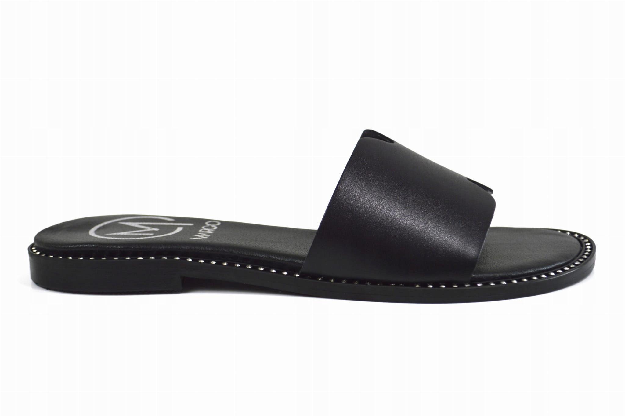 Czarne klapki skórzane z ozdobnym spodem - 41, Czarny Oryginalne opakowanie producenta pudełko