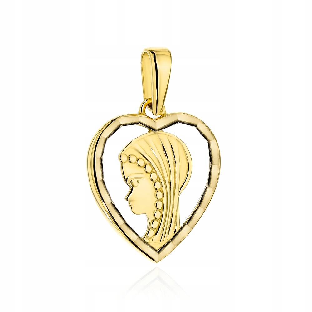 Zlatý medailon 585 s obrázkem Panny Marie v diamantovém srdci 0.98 g
