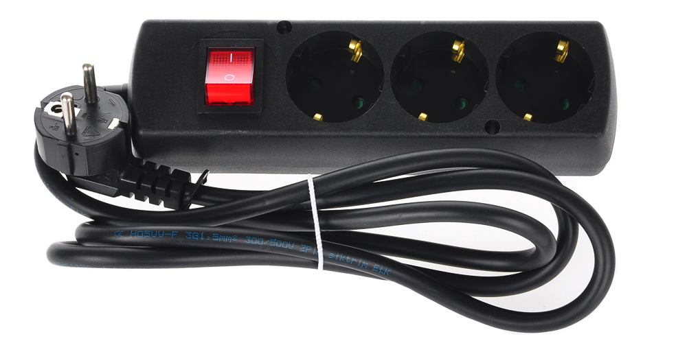 Prodlužovací Kabel 3-ZÁSUVKOVÝ Schuko 10 Metrů S Vypínačem Černý Polský