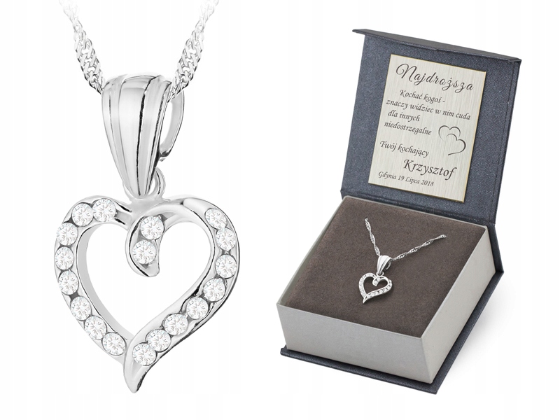 Stříbrný Náhrdelník ryzost 925 Srdce s kubickým Řetízek 40cm